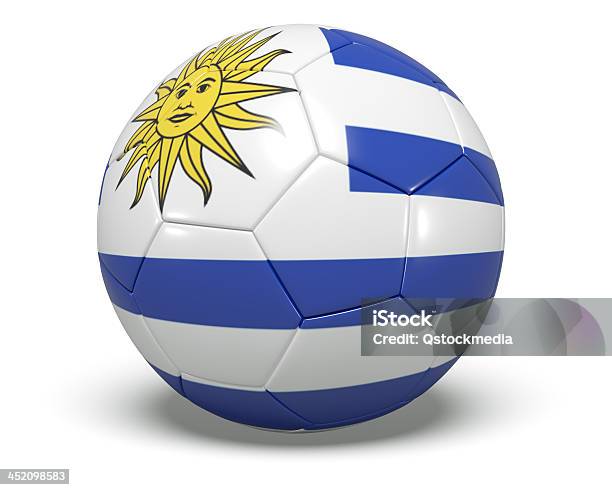 Футбол Или Футбол С Уругвай Флаг На Его — стоковые фотографии и другие картинки Без людей - Без людей, Белый, Белый фон