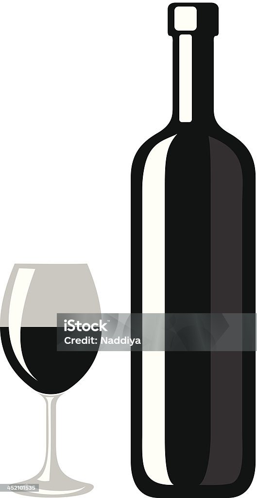Черный силуэт вино, бутылка и бокал. Векторная иллюстрация. - Векторная графика Алкоголь - напиток роялти-фри