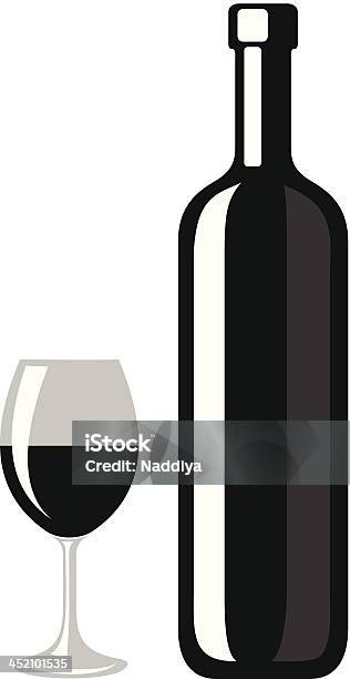 Черный Силуэт Вино Бутылка И Бокал Векторная Иллюстрация — стоковая векторная графика и другие изображения на тему Алкоголь - напиток