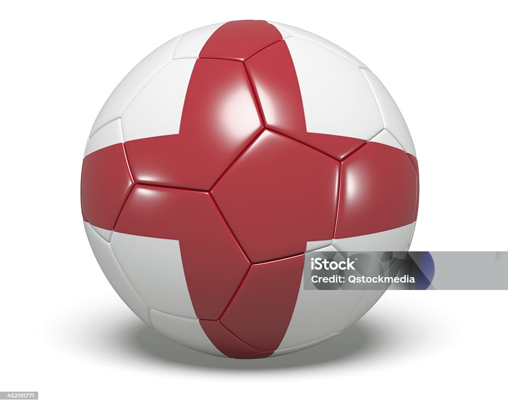 Soccer/football with a England flag on it. A 3D concept graphic depicting a soccer/football with a England flag on it. concept. Rendered against a white background with a soft shadow and reflection to enhance the 3D. Close-up Stock Photo