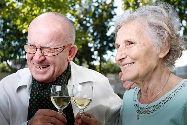 Senior couple celebrates 50 year of marriage stock photo