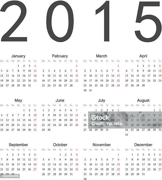Ilustración de Simple Vector Calendario 2015 Año Europeo y más Vectores Libres de Derechos de 2015 - 2015, Acontecimiento, Calendario