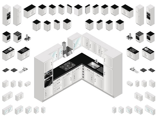 bildbanksillustrationer, clip art samt tecknat material och ikoner med kitchen design elements - kommersiellt kök