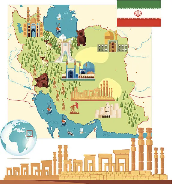 Vector illustration of Iran Cartoon Map