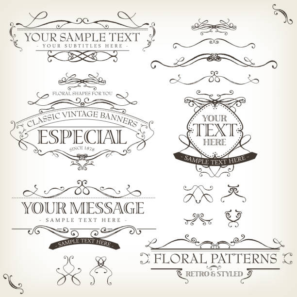 Vintage Old Labels Banners And Frame Vector illustration of a set of retro labels, frames, sketched banners, floral patterns, ribbons, and graphic design elements on vintage old paper background. File is EPS10 and uses overlay transparency at 100% on gradient mesh clouds background creating "leather texture" effect. Vector eps and high resolution jpeg files included tattoo clipart stock illustrations
