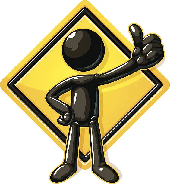 Vector illustration of thumbs up road sign guy