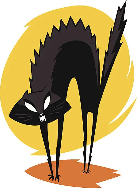 Vector illustration of scared black cat