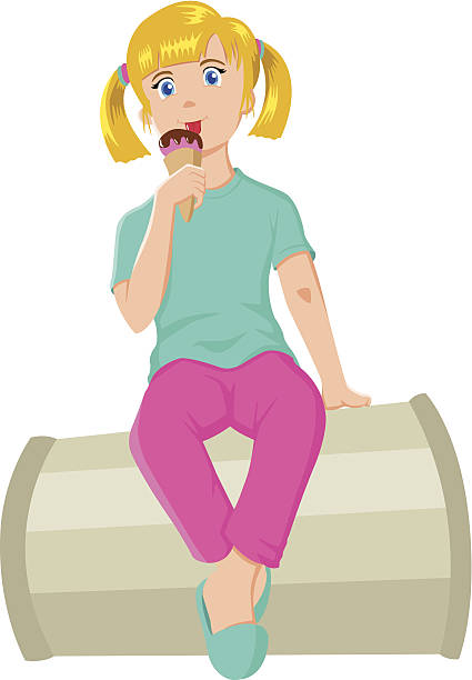 Girl With Ice Cream Cartoon illustration of a little girl licking an ice cream melting girl stock illustrations