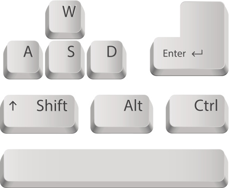 Main keyboard buttons for games or apps. Isolated on white.