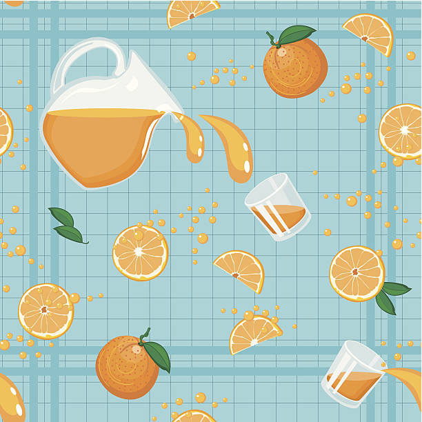 seamless pattern with oranges - orange spray fruit leaf stock illustrations