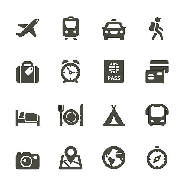 Transport and travel vector image icon set Icon set for Web and Mobile App. Rounded Set 4 vehicle accessory stock illustrations