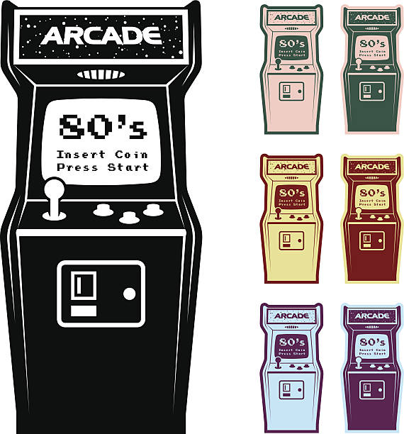 ilustraciones, imágenes clip art, dibujos animados e iconos de stock de colores diferentes opciones de videojuegos de la máquina - arcade amusement arcade leisure games machine