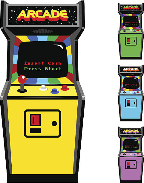 ilustraciones, imágenes clip art, dibujos animados e iconos de stock de colores diferentes opciones de la galería de videojuegos armario - arcade amusement arcade leisure games machine