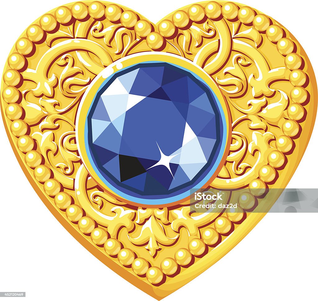 Golden Heart com uma joia azul - Vetor de Abundância royalty-free