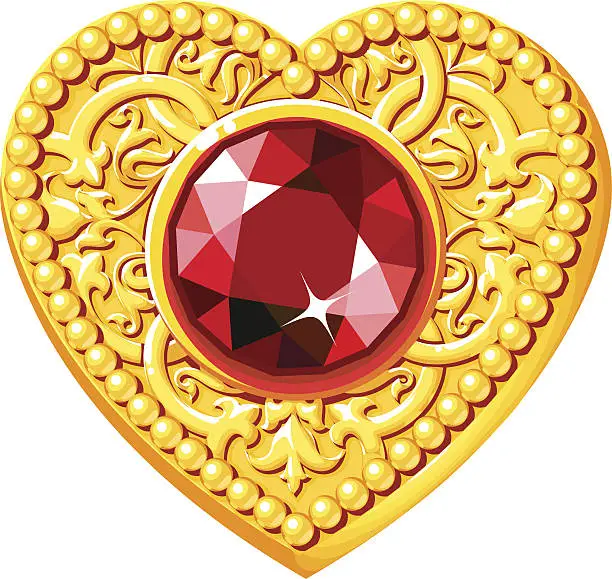 Vector illustration of Golden Heart With A Red Gem