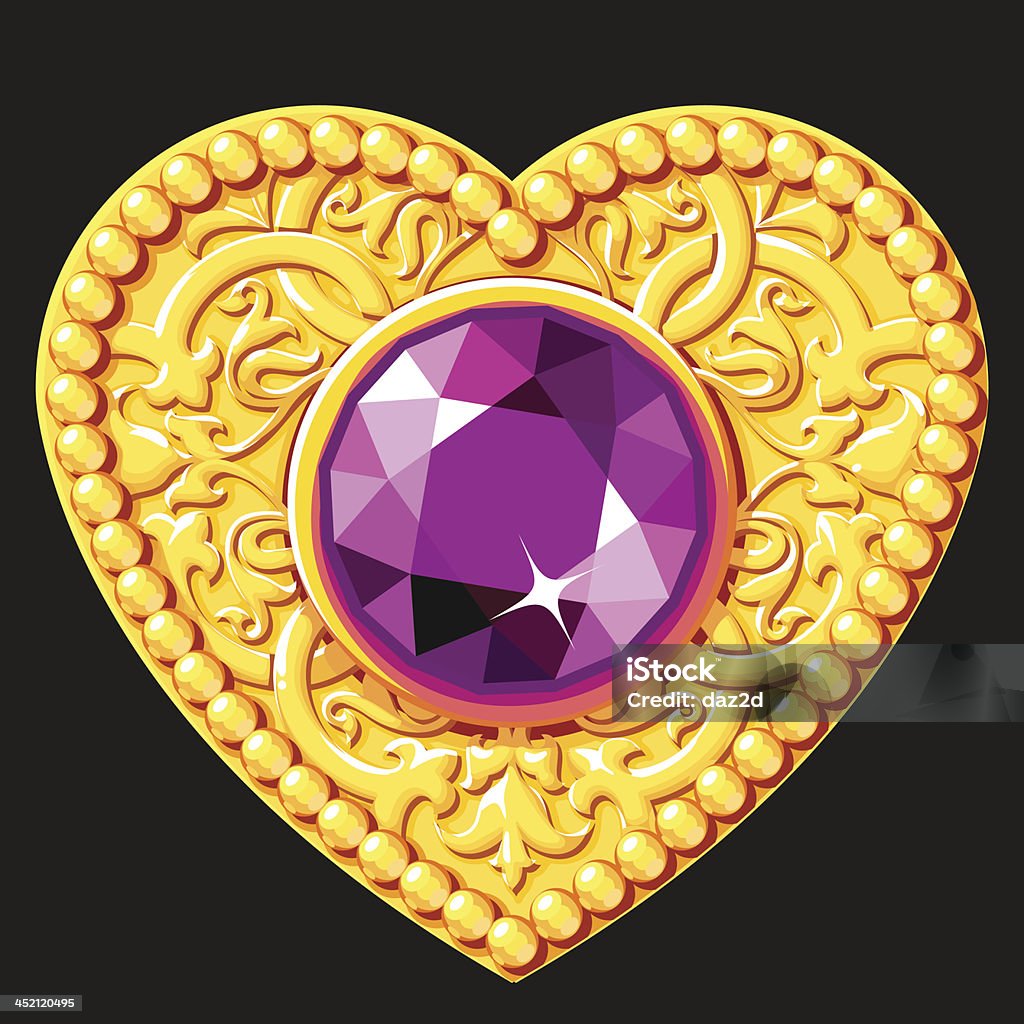 Golden Heart mit lila Strasssteinen - Lizenzfrei Amethyst Vektorgrafik
