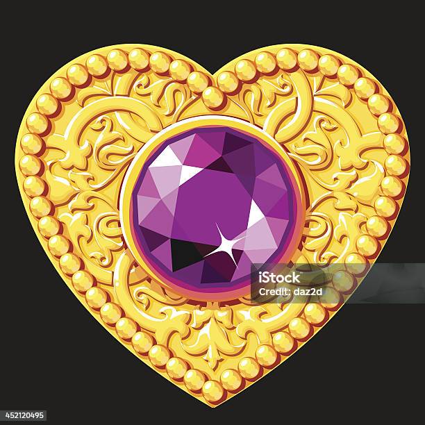 Golden Heart Mit Lila Strasssteinen Stock Vektor Art und mehr Bilder von Amethyst - Amethyst, Auszeichnung, Begriffssymbol