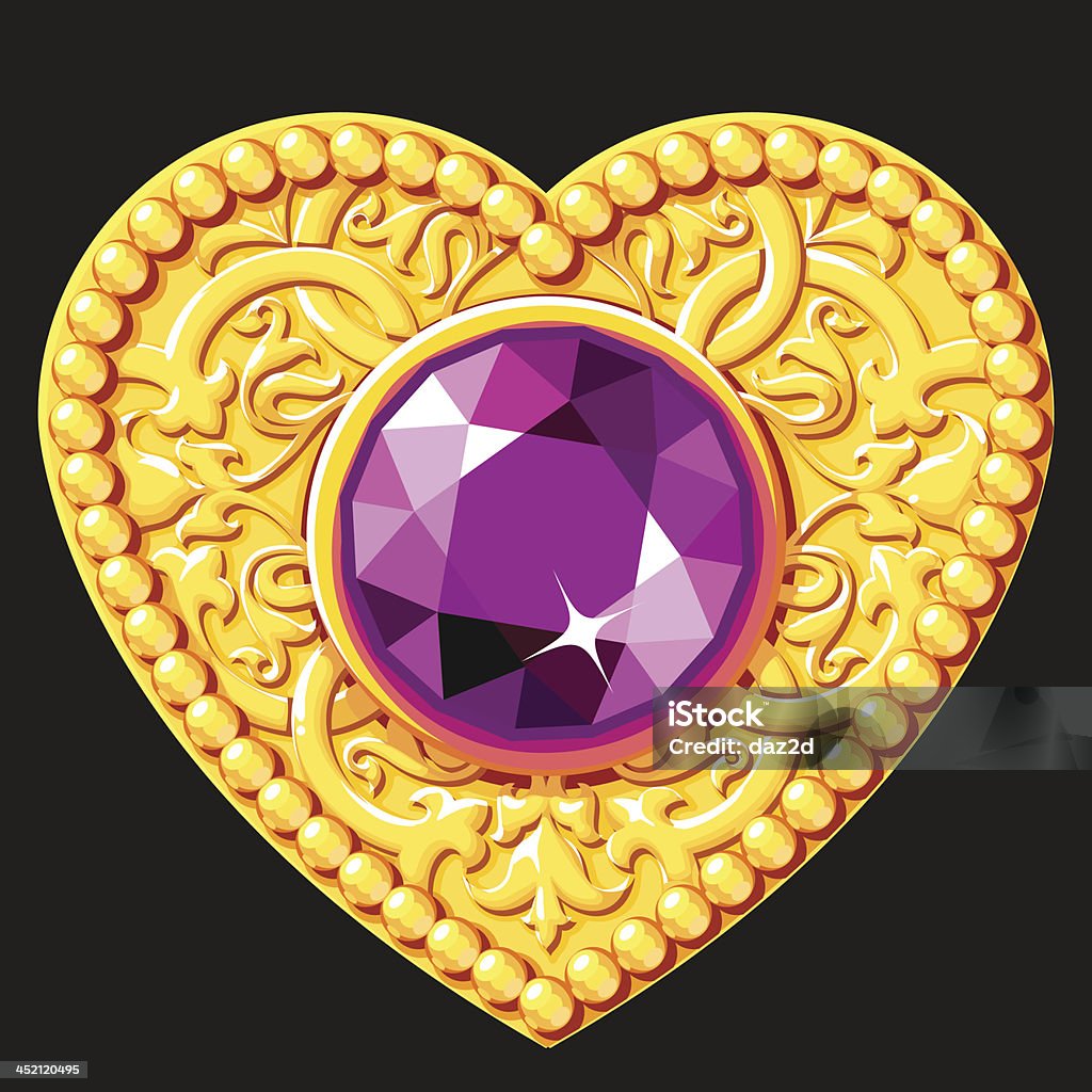 Golden Heart z fioletowy kamienie szlachetne - Grafika wektorowa royalty-free (Ametyst)