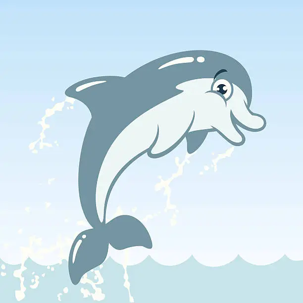 Vector illustration of Cute Jumping Dolphin Cartoon Character
