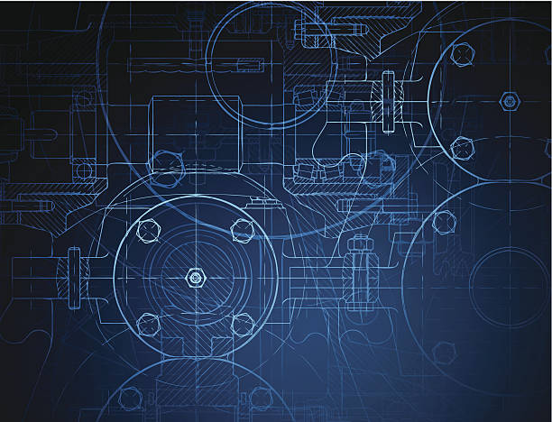 Blueprint of the reducing gear Illustration contains a transparency blends/gradients. Additional .aiCS5 file included. EPS 10 machine part stock illustrations