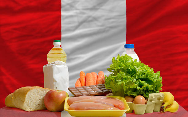 istock basic food groceries in front of peru national flag 452125777