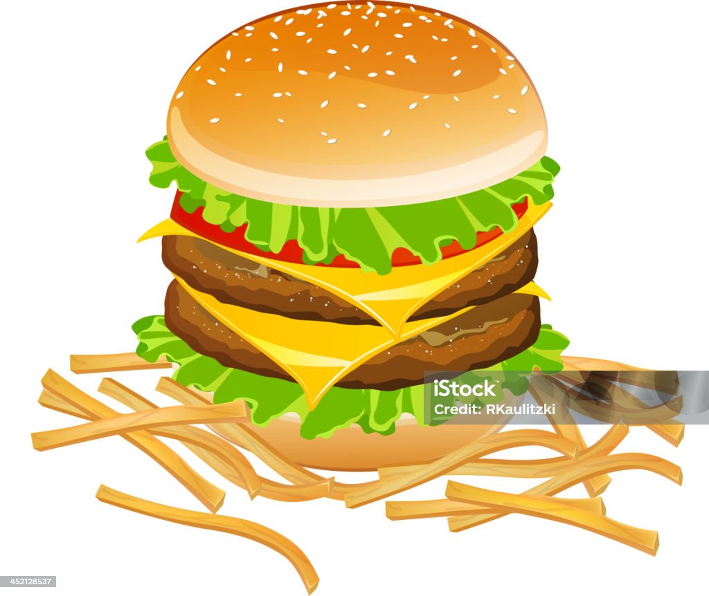Vettore hamburger e patatine fritte - arte vettoriale royalty-free di Alimentazione non salutare