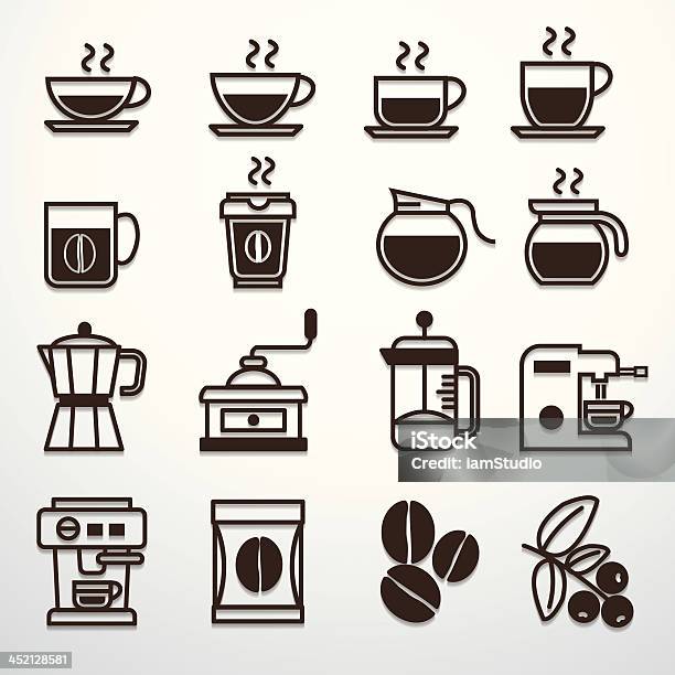 Café Icônes Set Vector Vecteurs libres de droits et plus d'images vectorielles de Aliment rôti - Aliment rôti, Bar à expresso, Blanc