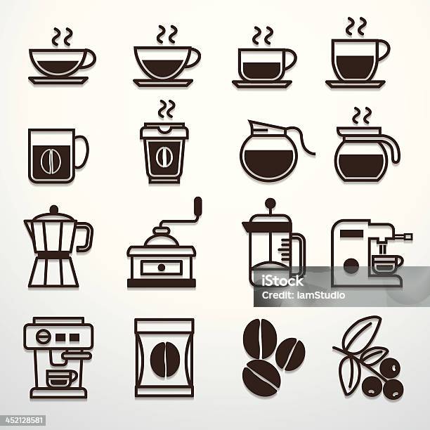 Coffee Icons Set Vector Stock Illustration - Download Image Now - Arabica Coffee - Drink, Brown, Burning