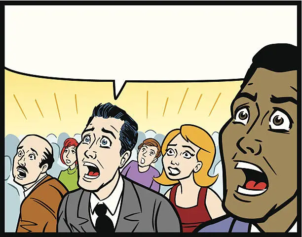 Vector illustration of Comic Book Style Crowd In Fear