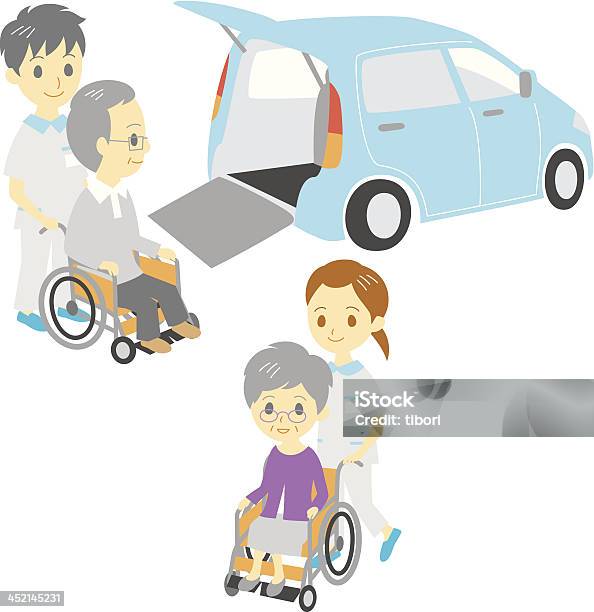 Stary Osób Na Wózkach Inwalidzkich Dostosowane Pojazdu Opiekunów - Stockowe grafiki wektorowe i więcej obrazów Ilustracja