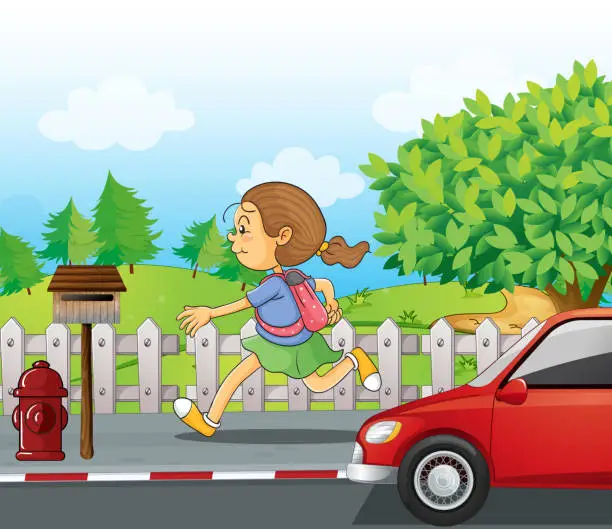 Vector illustration of Girl running in the street
