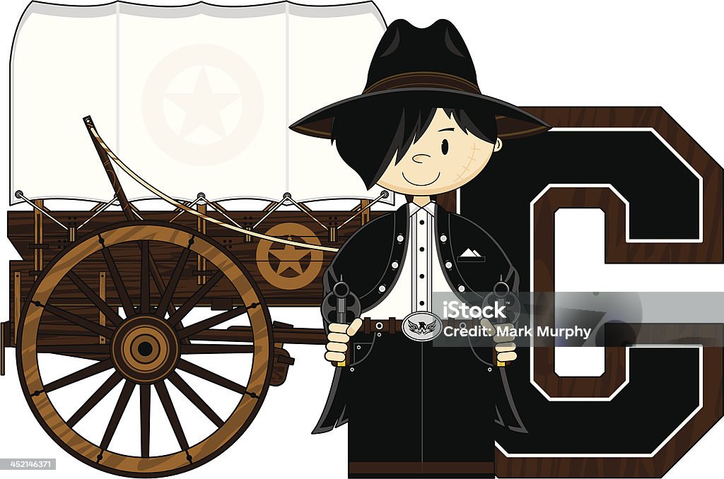 Cowboy & Wagon aprendizagem Letra C - Vetor de Animal de Trabalho royalty-free