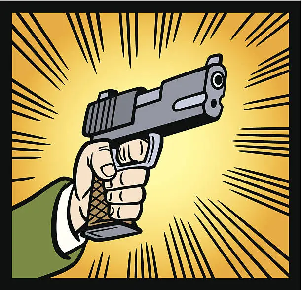 Vector illustration of Hand Holding Gun In Comic Book Style