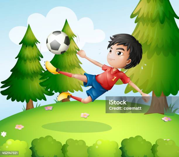 サッカー少年近くの松の木 - イラストレーションのベクターアート素材や画像を多数ご用意 - イラストレーション, コンピュータグラフィックス, サッカー