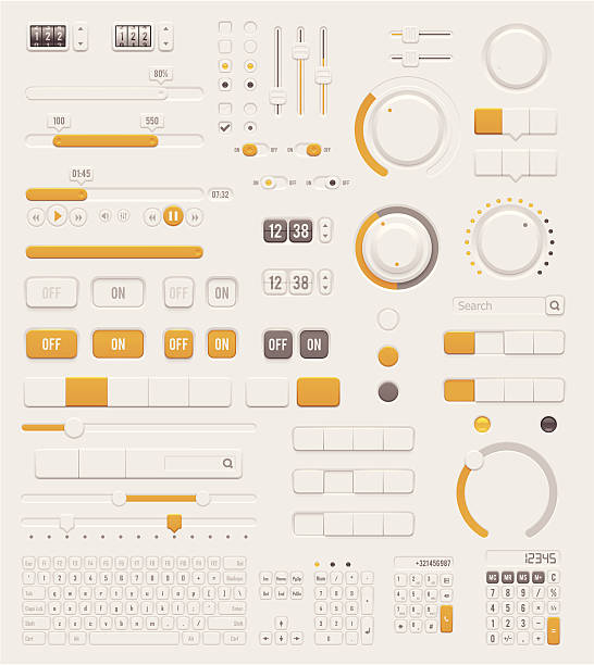 ilustrações, clipart, desenhos animados e ícones de discos conjunto interface de usuário - touching connection usa push button