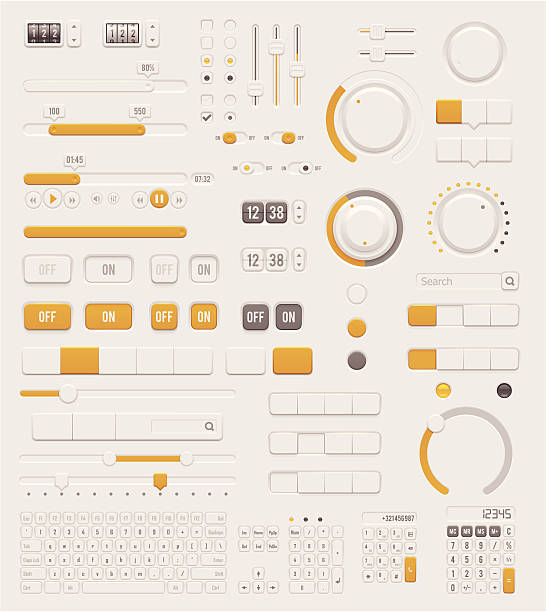 User interface dials set Set of the detailed switches, sliders, buttons and keyboards knob stock illustrations