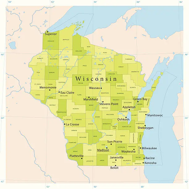 Vector illustration of Wisconsin Vector Map