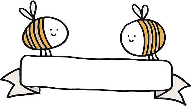 zwei bees hält eine leere banner - lustige biene stock-grafiken, -clipart, -cartoons und -symbole