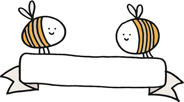 Two bees holding a long blank banner vector art illustration