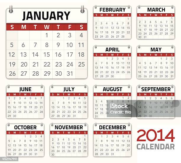 Ilustracja Wektorowa 2014 Kalendarza - Stockowe grafiki wektorowe i więcej obrazów 2014 - 2014, Bez ludzi, Białe tło