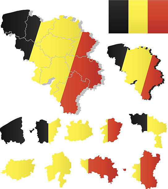 illustrazioni stock, clip art, cartoni animati e icone di tendenza di vector mappa del belgio con la bandiera - namur province