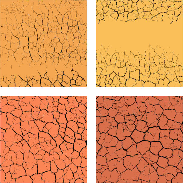 Set of cracks backgrounds Set of backgrounds with cracks dry cracked soil stock illustrations