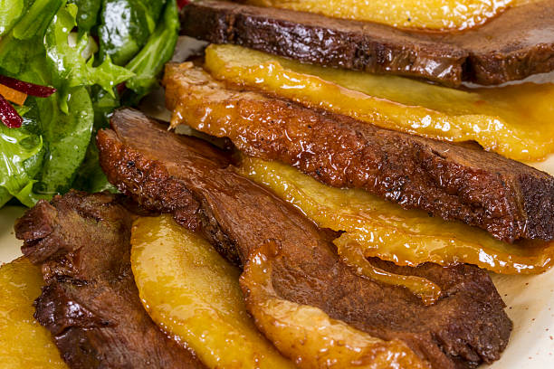 istock duck fillet, mashed potatoes seasoned with truffle oil, fig and 452153353