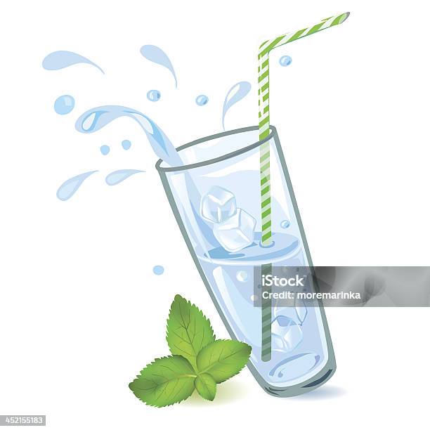 Glass Of Water With Ice And Mint Stock Illustration - Download Image Now - Backgrounds, Blue, Bubble