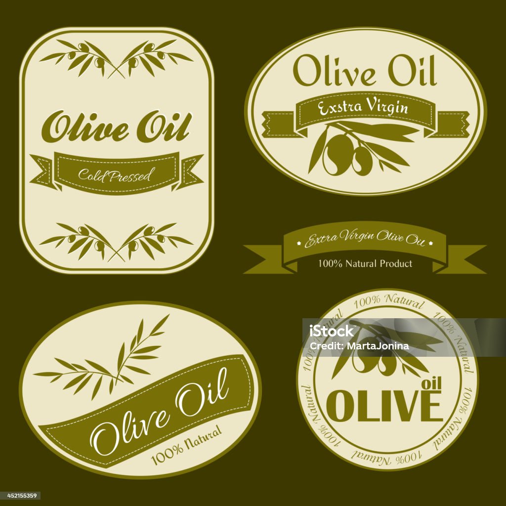 Etichette di olio d'oliva vintage - arte vettoriale royalty-free di Arte