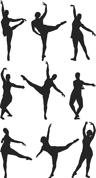 발레 댄서 - silhouette ballet arms outstretched gymnastics stock illustrations