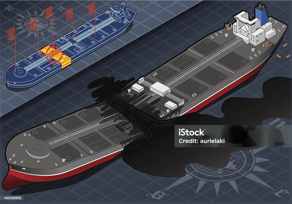 Minibarra de ferramentas navio Petroleiro destruídas em duas partes - Royalty-free Abastecer arte vetorial