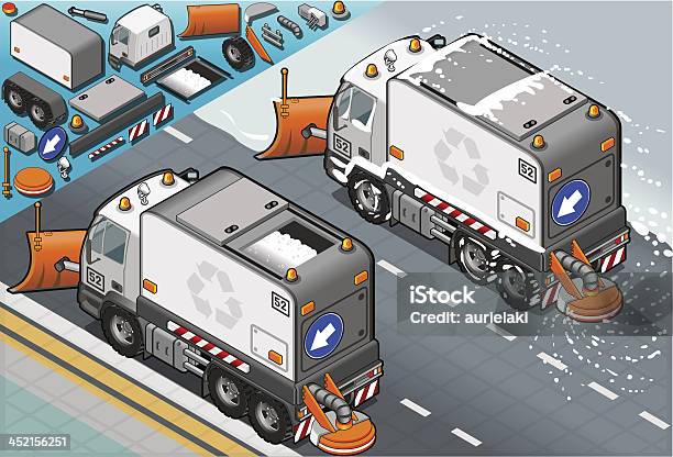 Isometric Snow Plow Truck In Rear View Stock Illustration - Download Image Now - Snowplow, Street Sweeper, Cargo Container