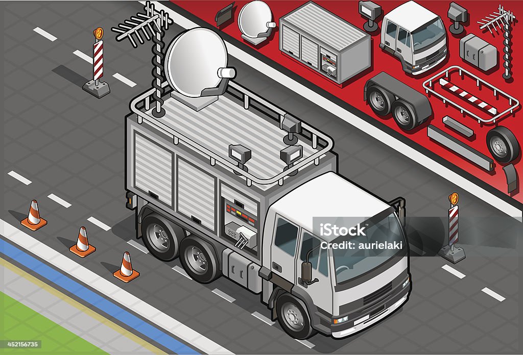 Isometric TV-Ausstrahlungen Truck in der Vorderseite - Lizenzfrei Isometrische Darstellung Vektorgrafik