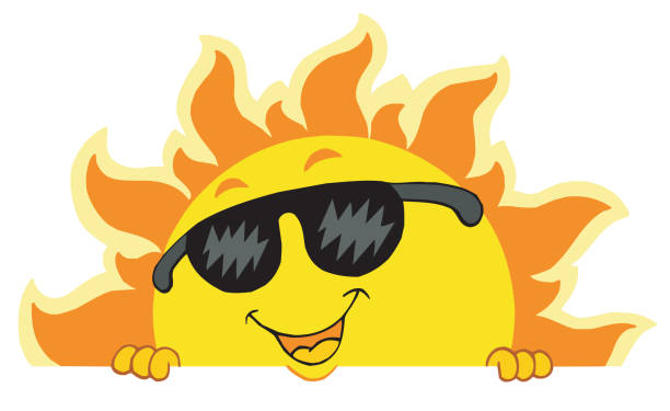 Cute lurking Sun with sunglasses vector art illustration